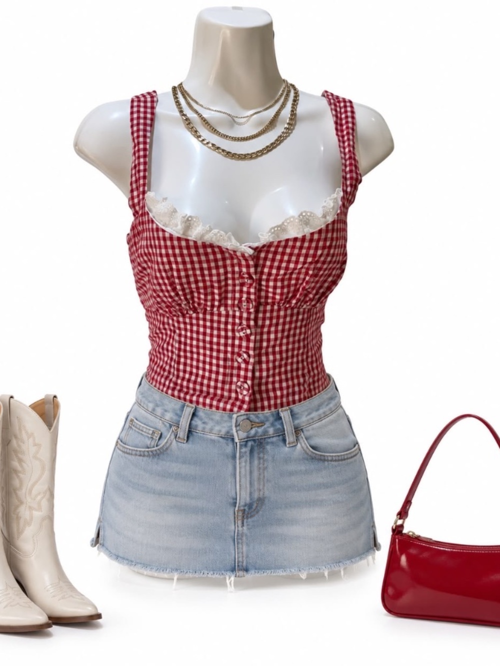 Princess Polly Bruncheon Red Gingham Lace Top Size 2